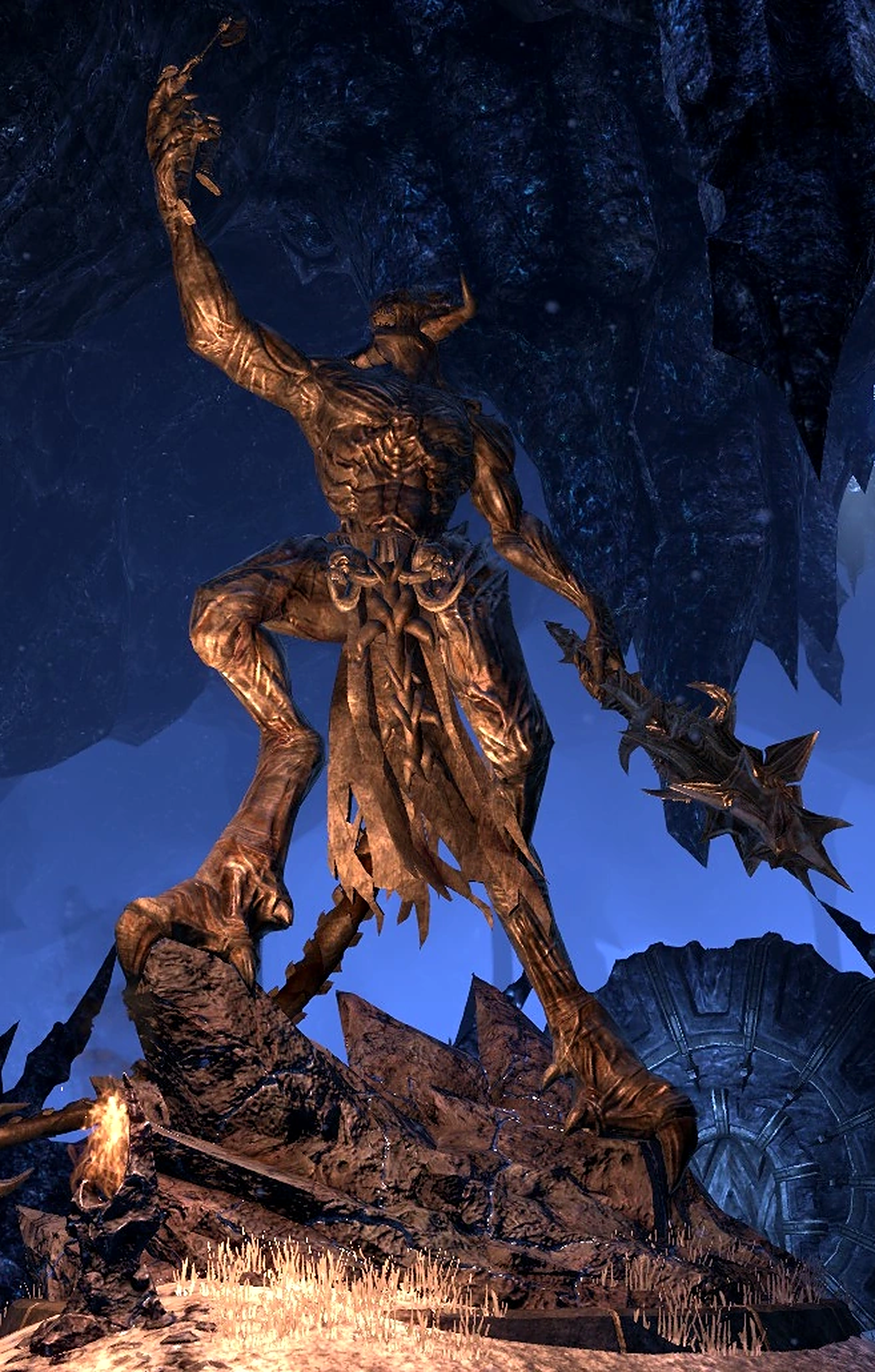 Molag Bal manifesting in his towering horned form.