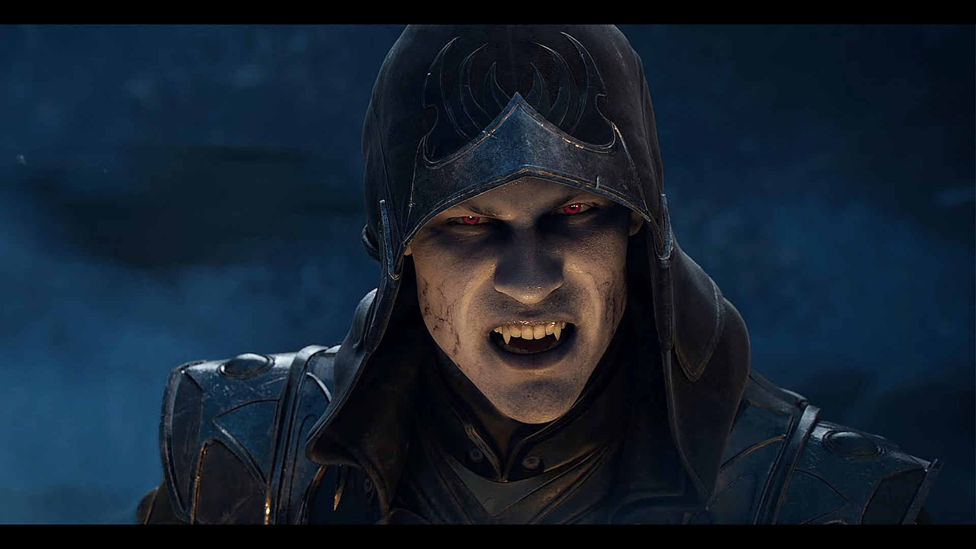 A vampire with the red eyes characteristic of Molag Bal's bloodline.